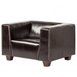 Fauteuil Nespolo en Cuir Véritable Marron Foncé - Maison Belfort