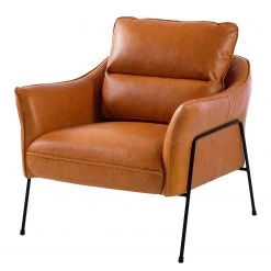 Studio Copenhagen Fauteuil Knokke I - Cuir véritable Cognac - Fauteuil 1 place élégant et confortable
