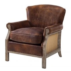 Maison Belfort Fauteuil Aleixo en Cuir Marron - Fauteuil 1 Place Élégant