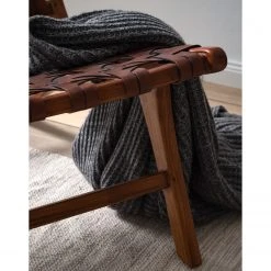 Fauteuil Design Copan en Cuir Tressé et Teck Massif - Marron Cognac | Ars Manufacti -Pas Cher Fauteuils Magasin 1000183944 200529 13222100004 DETAILS P000000001000183944