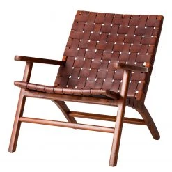 Fauteuil design Bourbourg en Cuir tressé et Teck massif, marron cognac - Ars Manufacti