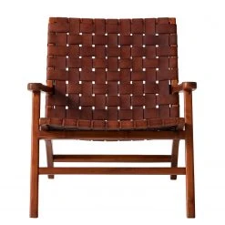 Fauteuil design Bourbourg en Cuir tressé et Teck massif, marron cognac - Ars Manufacti -Pas Cher Fauteuils Magasin 1000183947 200204 15373200020 DETAILS P000000001000183947