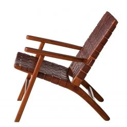 Fauteuil design Bourbourg en Cuir tressé et Teck massif, marron cognac - Ars Manufacti -Pas Cher Fauteuils Magasin 1000183947 200204 15373200021 DETAILS P000000001000183947