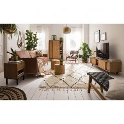 Fauteuil design Bourbourg en Cuir tressé et Teck massif, marron cognac - Ars Manufacti -Pas Cher Fauteuils Magasin 1000183947 200406 13490600002 MOOD DETAILS P000000001000183947 mood