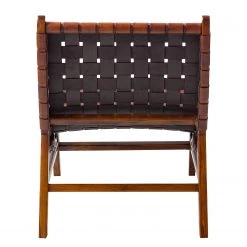 Fauteuil design Bourbourg I en cuir tressé et teck massif - marron cognac -Pas Cher Fauteuils Magasin 1000183949 200317 14382800010 DETAILS P000000001000183949