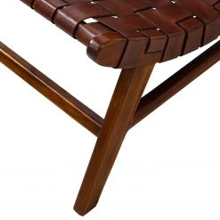 Fauteuil design Bourbourg I en cuir tressé et teck massif - marron cognac -Pas Cher Fauteuils Magasin 1000183949 200317 14382900011 DETAILS P000000001000183949