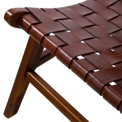 Fauteuil design Bourbourg I en cuir tressé et teck massif - marron cognac -Pas Cher Fauteuils Magasin 1000183949 200317 14383000012 DETAILS P000000001000183949