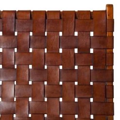 Fauteuil design Bourbourg I en cuir tressé et teck massif - marron cognac -Pas Cher Fauteuils Magasin 1000183949 200317 14383100013 DETAILS P000000001000183949