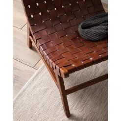 Fauteuil design Bourbourg I en cuir tressé et teck massif - marron cognac -Pas Cher Fauteuils Magasin 1000183949 200529 13275700005 DETAILS P000000001000183949