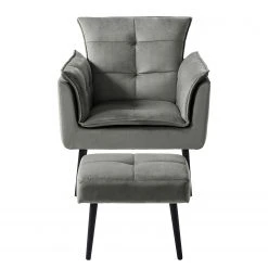 Jack & Alice Fauteuil Trilla - Fauteuil 1 place avec repose-pieds en velours gris -Pas Cher Fauteuils Magasin 1000184273 210323 15252201941 DETAILS P000000001000184273