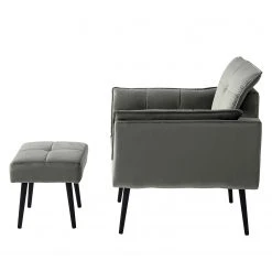 Jack & Alice Fauteuil Trilla - Fauteuil 1 place avec repose-pieds en velours gris -Pas Cher Fauteuils Magasin 1000184273 210323 15252201942 DETAILS P000000001000184273