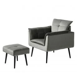 Jack & Alice Fauteuil Trilla - Fauteuil 1 place avec repose-pieds en velours gris -Pas Cher Fauteuils Magasin 1000184273 210323 15252301943 DETAILS P000000001000184273