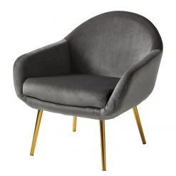 Jack & Alice Fauteuil Milawa - Velours Gris - Fauteuil 1 Place Confortable