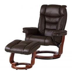 Modoform Fauteuil relax Rimbach avec repose-pieds - Cuir véritable ou imitation cuir - Marron
