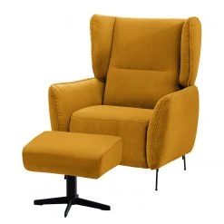 Fredriks Fauteuil Lehi - Velours Jaune Moutarde avec Repose-Pieds - Fauteuil Relax