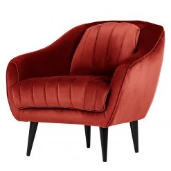 Red Living Fauteuil Margon - Velours Rouge Cerise et Noir - Fauteuil 1 place élégant et confortable