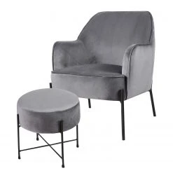 Fauteuil Bohemia Gris Velours avec Repose-Pieds - Confort et Style par Mørteens