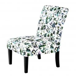Kayoom Chaise Capitonnée Indira II - Tissu Noir / Vert et Blanc - Hêtre Massif - Fauteuil 1 Place