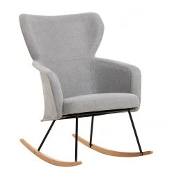 Fauteuil à bascule Mørteens Felin - Tissu Gris, Métal Noir, Hêtre Massif - Confort et élégance