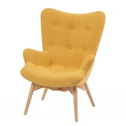 Mørteens Fauteuil Gimli - Tissu Jaune Moutarde & Frêne Massif - Chaise Relax Confortable