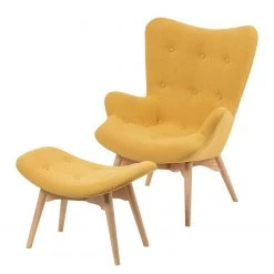 Mørteens Fauteuil Gimli - Tissu Jaune Moutarde & Frêne Massif - Chaise Relax Confortable -Pas Cher Fauteuils Magasin 1000273485 220420 045 DETAILS P000000001000273485
