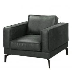 Fauteuil Hanks Aspect Cuir Vieilli Microfibre Yaka Noir - Ars Manufacti - Confort et Élégance