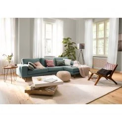 Fauteuil Eva Padberg Collection Chaise Bourbourg I - Cuir véritable et Teck massif - Confort élégant -Pas Cher Fauteuils Magasin ecksofa billund webstoff aquablau longchair davorstehend rechts 4738080