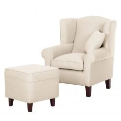 Fauteuil Ă oreilles Colmar - Tissu Maka Beige avec repose-pieds | Maison Belfort