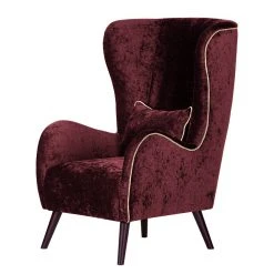 Red Living Fauteuil à oreilles Madame Lebon Velours rouge bourgogne – Confort élégant