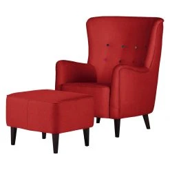 Fauteuil à oreilles Josslyn Mørteens - Tissu rouge avec repose-pieds - Confort et élégance