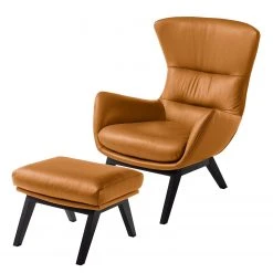 Fauteuil Hepburn I - Cuir véritable Neka en Cognac et Noir | Studio Copenhagen -Pas Cher Fauteuils Magasin polsterhocker hepburn echtleder echtleder neka cognac 5025316