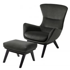 Fauteuil 1 place Studio Copenhagen Hepburn I - Velours Shyla : Vert de gris - Noir | Confort et Élégance -Pas Cher Fauteuils Magasin polsterhocker hepburn samt schwarz stoff shyla rauchgruen 5019208