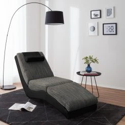 Re:concept Chaise Longue Carson - Cuir Synthétique Noir et Tissu Structuré Gris Clair | Chaises Relax -Pas Cher Fauteuils Magasin relaxliege carson kunstleder schwarz strukturstoff hellgrau 4905196