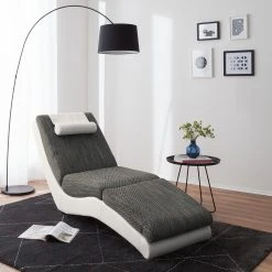 Chaise longue de relaxation Carson - Cuir synthétique blanc & Tissu structuré gris clair | Roomscape -Pas Cher Fauteuils Magasin relaxliege carson kunstleder weiss strukturstoff hellgrau 4905184
