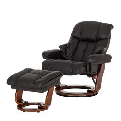 Modoform Fauteuil relax Grunewald avec repose-pieds - Cuir véritable/imitation cuir - Noir/Marron - Confort premium