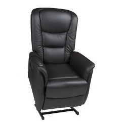 Modoform Fauteuil TV Sylt Motorisé - Cuir Synthétique Noir, Design Érable/Orange - Siège Relax avec Assistance pour se Lever -Pas Cher Fauteuils Magasin relaxsessel sylt mit motor und aufstehhilfe echtleder schwarz 373375