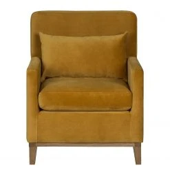 Jack & Alice Fauteuil Blomma en Velours Jaune Moutarde avec Pieds en Noyer - Confort et Style -Pas Cher Fauteuils Magasin sessel blomma samtstoff senfgelb nussbaum 3670845