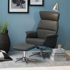 Fredriks Fauteuil Dingle avec repose-pieds - Tissu Gris - Fauteuil 1 place confortable -Pas Cher Fauteuils Magasin sessel dingle mit hocker webstoff grau 4068720