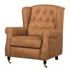 Fauteuil à oreilles Grendon - Aspect cuir vieilli - Ocre | Ars Manufacti