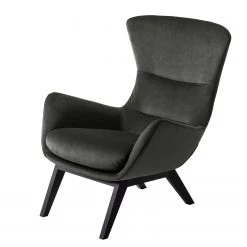 Fauteuil 1 place Studio Copenhagen Hepburn I - Velours Shyla : Vert de gris - Noir | Confort et Élégance -Pas Cher Fauteuils Magasin sessel hepburn samt schwarz stoff shyla rauchgruen 5016996