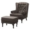 Fauteuil à oreilles Miscol Gris marron avec repose-pieds - Maison Belfort -Pas Cher Fauteuils Magasin sessel miscol antiklederlook mit hocker braungrau 4886352