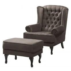 Fauteuil Ă oreilles Miscol Gris marron avec repose-pieds - Maison Belfort