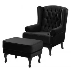 Fauteuil Ă oreilles Miscol Noir avec repose-pieds - Maison Belfort