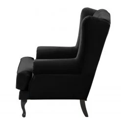Fauteuil à oreilles Miscol Noir avec repose-pieds - Maison Belfort -Pas Cher Fauteuils Magasin sessel miscol samt mit hocker schwarz 4887720